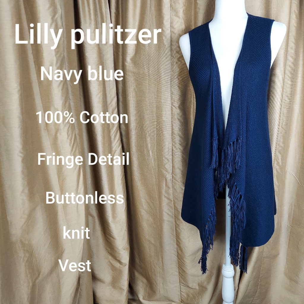 Lilly Pulitzer Navy Blue Fringe Detail Vest Size S